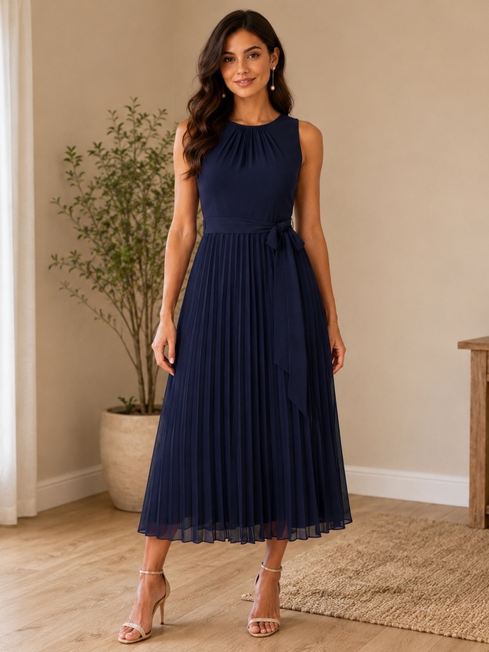 HOBBS London | Blythe Pleated Midi Dress, Size 6, NWT